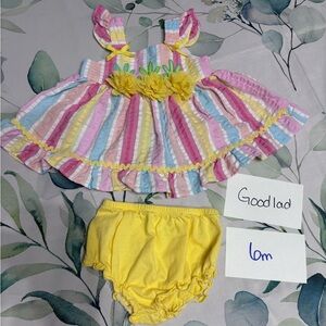 Baby Girls Yellow & Pastel Stripe Dress Set